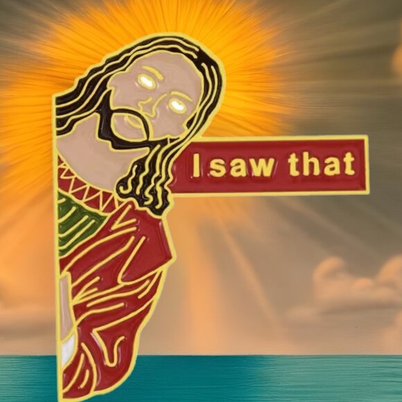 Jesus‎ I Saw That Funny Enamel Pin Brooch New Sarcastic Colorful Gold tone - Picture 1 of 4